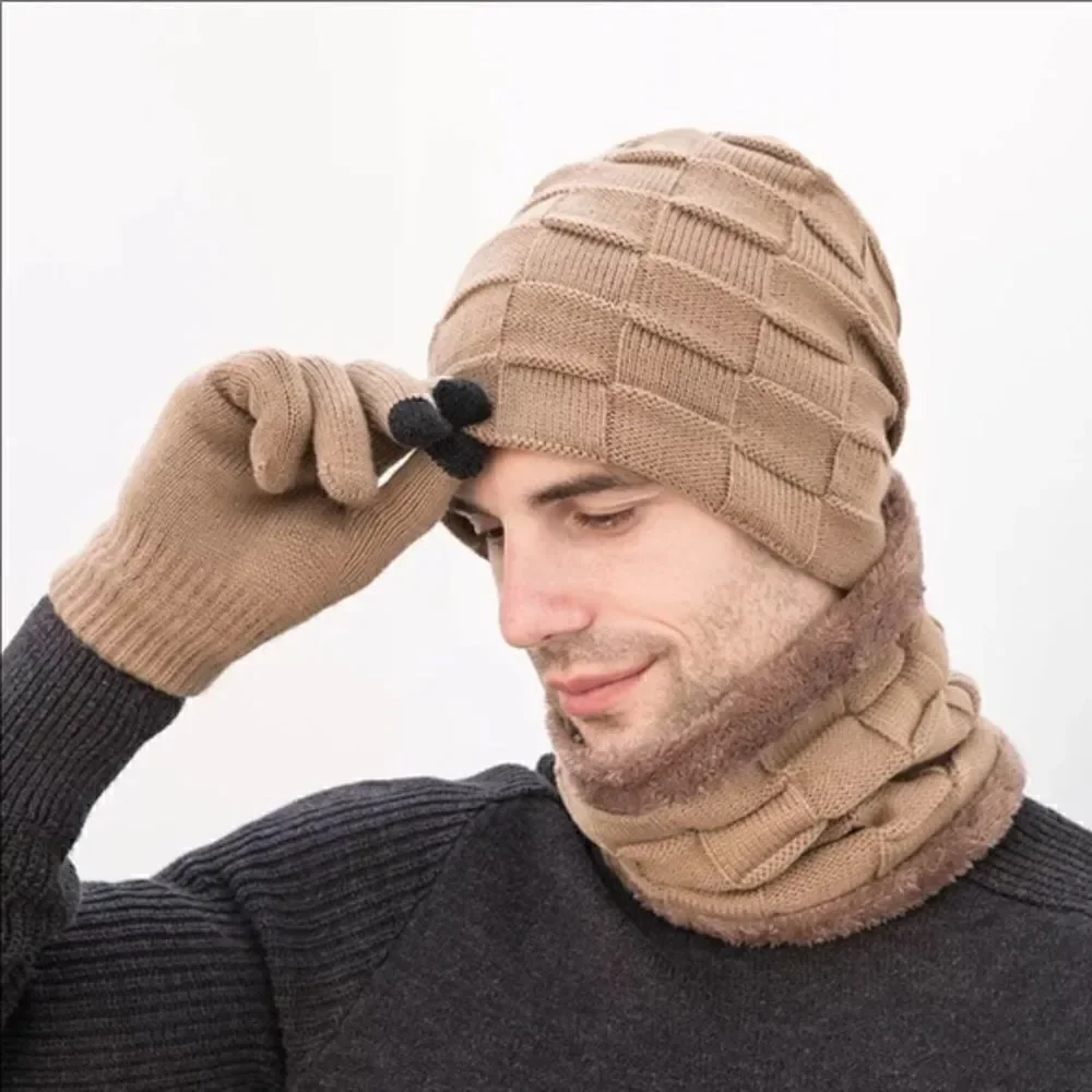 Brand New Winter Men Knit Beanie Hat with Neck Warmer Scarf  Set 2-Piece
